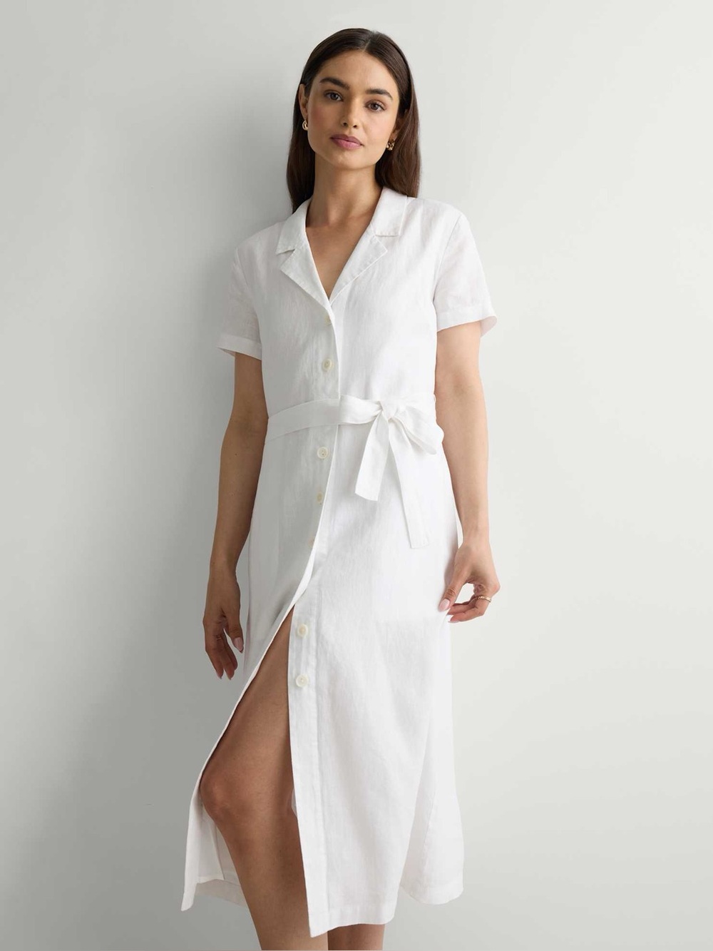 NWT Quince 100% European Linen Button Front Midi Dress White Casual A-Line